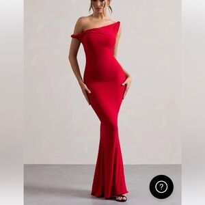 RED TWISTED ASYMMETRIC MAXI DRESS
